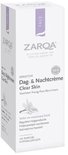 ZARQA Dag- & Nachtcrème Clear Skin pot met witte en paarse opdruk. "New" en "Sensitive" logo's.