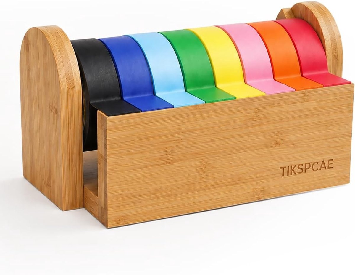 Plakbandrolhouder - Bamboe - 8 rollen - Efficiënte acryl snijder - Voor Kinderen en Creatievelingen