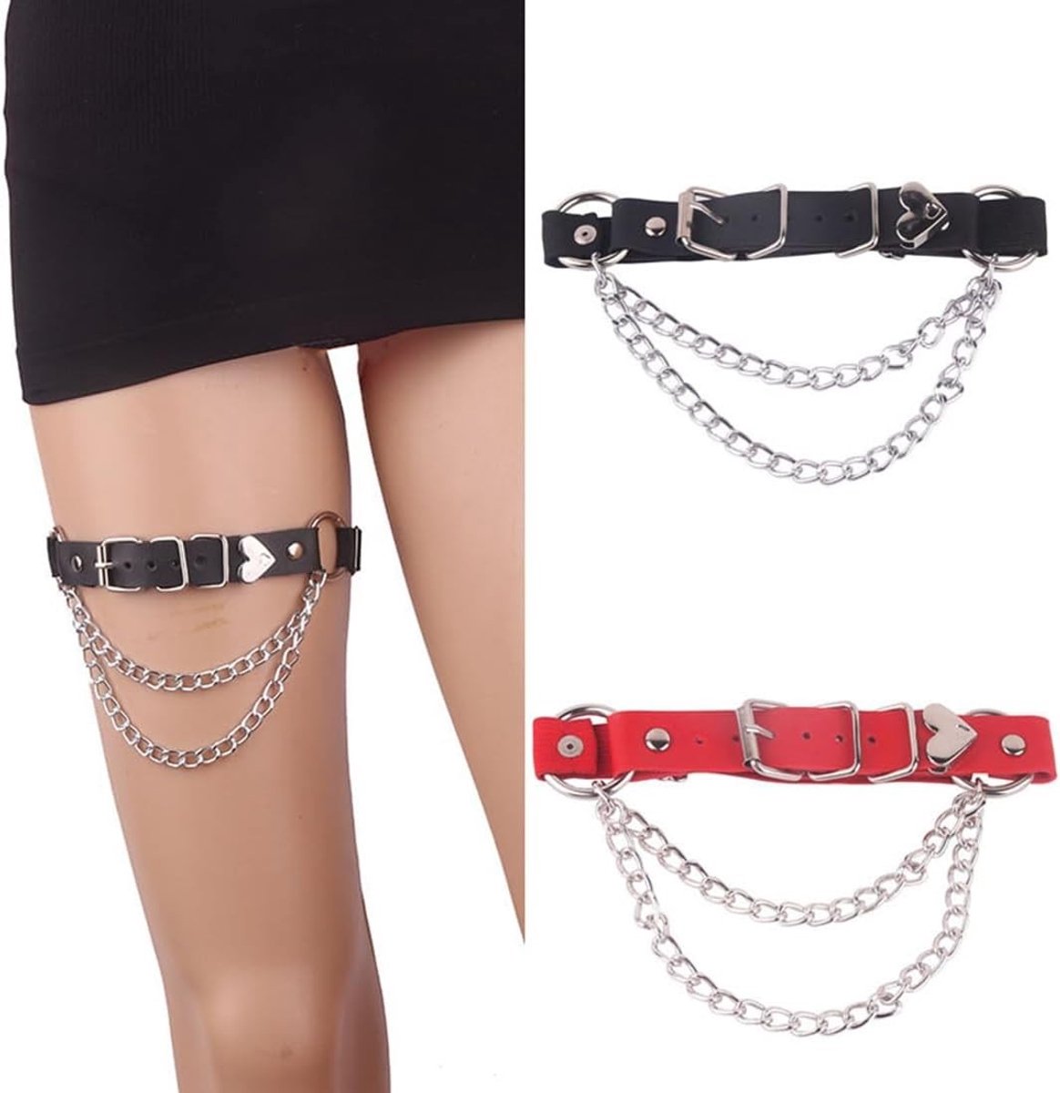Set van 2 Verstelbare Niet-Slip Clip Hartvormige Punk Gothic Accessoires voor Vrouwen - Perfect voor Halloween en Carnaval (Rood + Zwart)