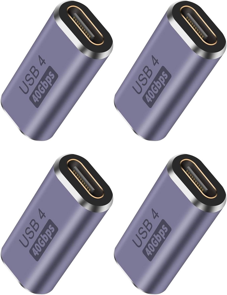 4 stuks USB C-adapter vrouwelijk naar vrouwelijk, 40 Gbps, 100 W, 8K @60Hz compatibel, snel opladen en verlengkabel voor laptops en smartphones
