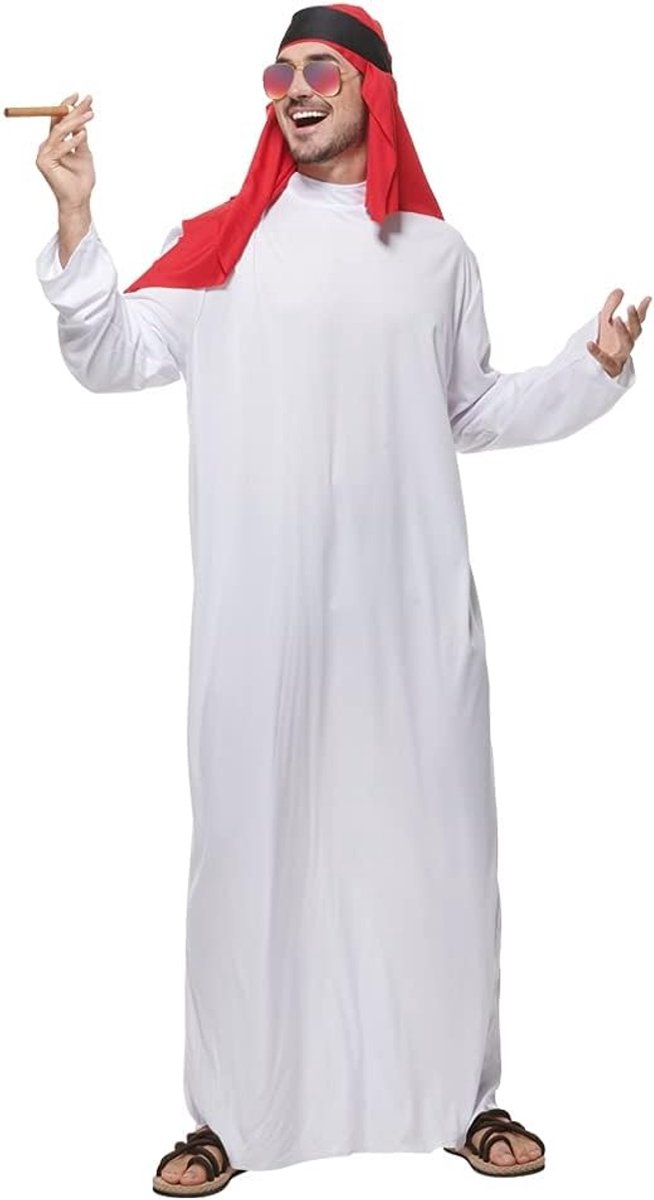 Arabische Sheikh Kostuum voor Mannen - Witte Tuniek, Hoofddoek en Traditionele Kleding voor Feestjes en Thema-avonden