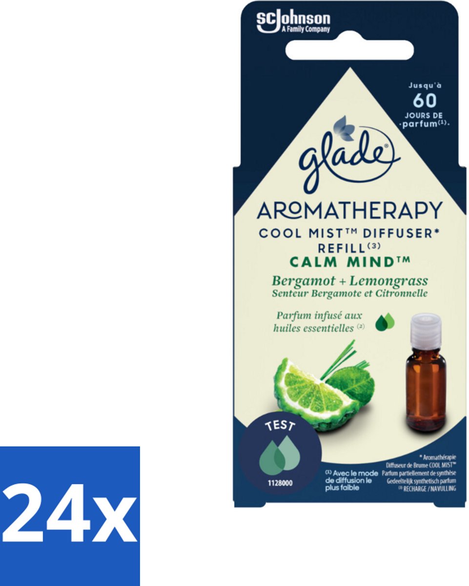 24 x Glade – Aromatherapy Mist Diffuser Navulling – Calm Mind – 17,4 ml - Aromatherapie - Ontspanning - Stressverlichting - Bergamot - Citroengras