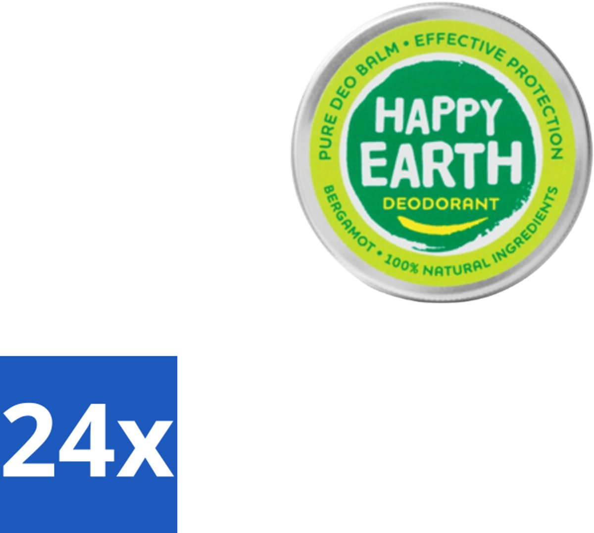 24 x Happy Earth – Deodorant Balm – 100% Natuurlijk Bergamot – 45 g - Deodorant Bergamot - Natuurlijke Deodorant - Huidvriendelijke Deodorant - Vegan Deodorant - Mineralen Zouten