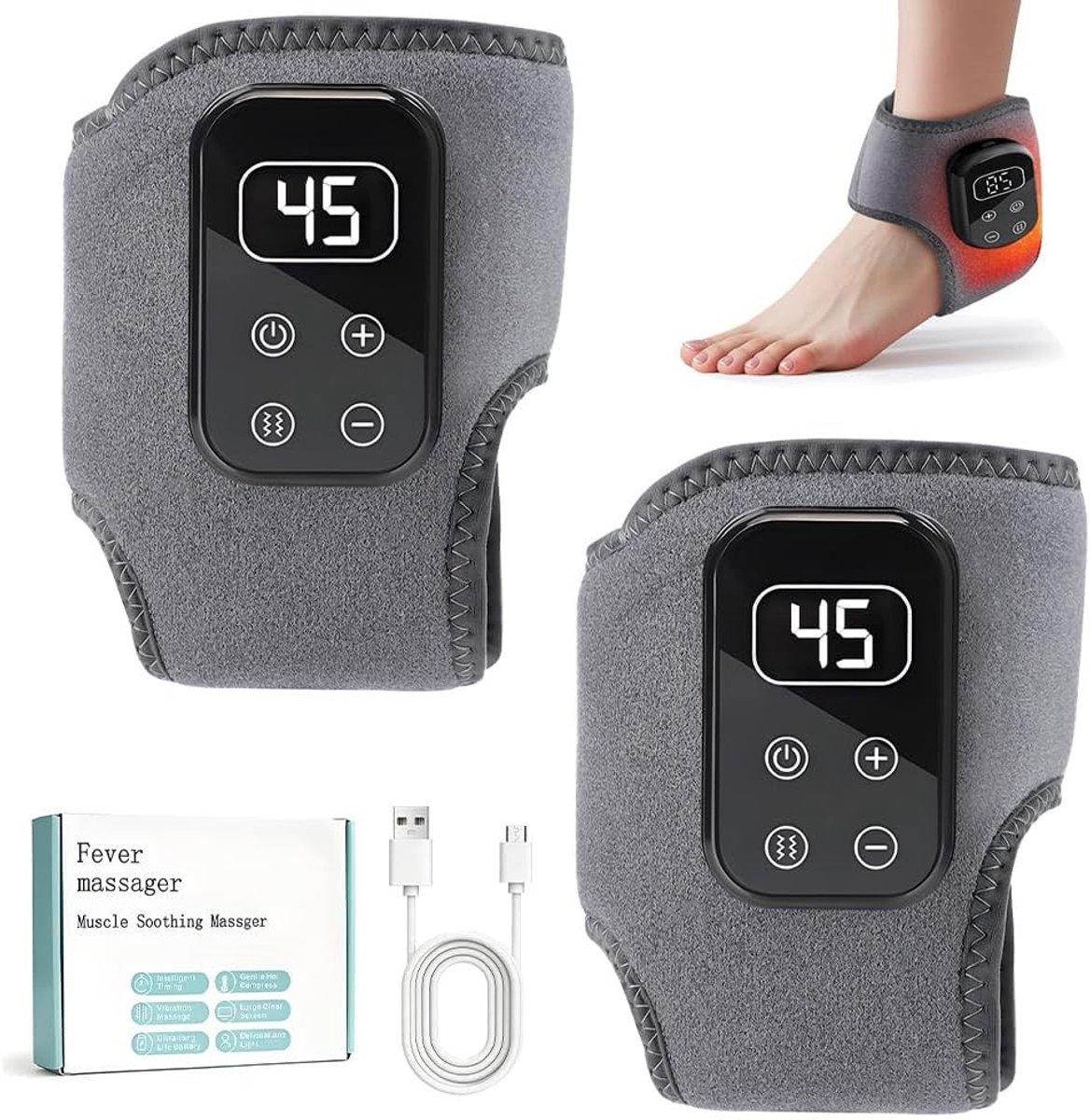 Voetmassageapparaat 3-in-1 met 5 vibratiemodi en 6 warmtestanden voor verlichting van voetvermoeidheid, ideaal voor enkels, hielen en zolen, draadloos en ontspannend