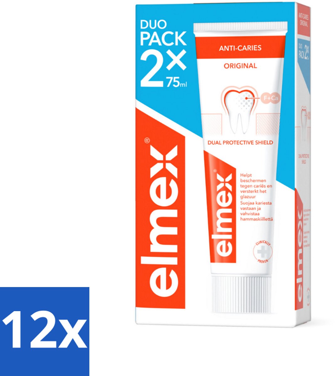12 x Elmex – Tandpasta – Anti-Cariës – 2x75 ml - Tandpasta Tegen Gaatjes - Aminfluoride Tandpasta - Cariësbescherming - Tanden Versterken - Tandpasta Anti-cariës