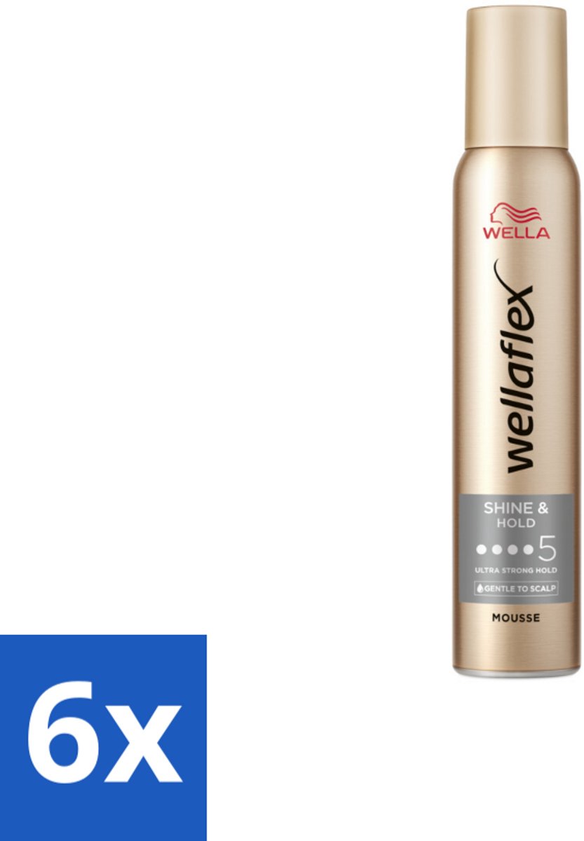 6 x Wella – Flex Shine & Hold – Haarmousse – 200 ml - Glans - Houdbaarheid - Haarverzorging - UV Bescherming - Vegan Haarproduct