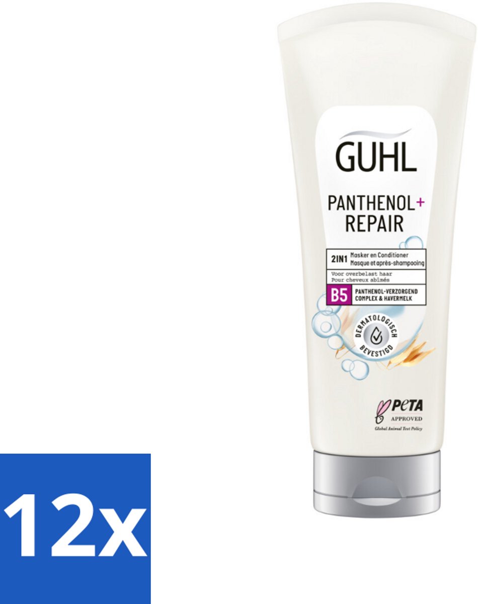 12 x Guhl – 2-in-1 Masker & Conditioner – Panthenol+Repair – 200 ml - Haarmasker - Conditioner - Panthenol - Haarverzorging - Haarherstel