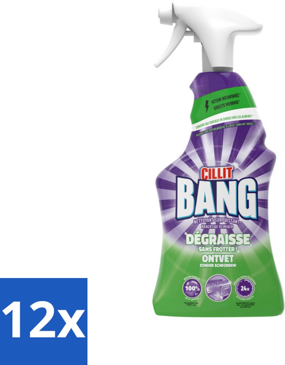 12 x Cillit Bang – Schoonmaakspray – Universal Ontvetter – 750 ml - Schoonmaak Spray Kalk - Reinigingsspray Ontvetter - Cillit Bang Power Cleaner - Reinigingsspray Badkamer - Reinigingsspray Tegels