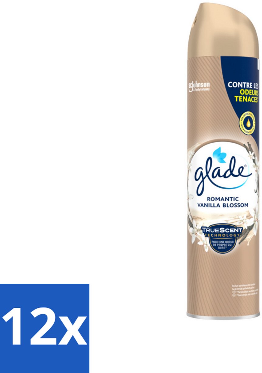 12 x Glade – Luchtverfrisser Spray – Romantic Vanilla Blossom – 300 ml - Luchtverfrisser - Geur Spray - Vanille Geur - Orchidee Geur - Sandelhout Geur