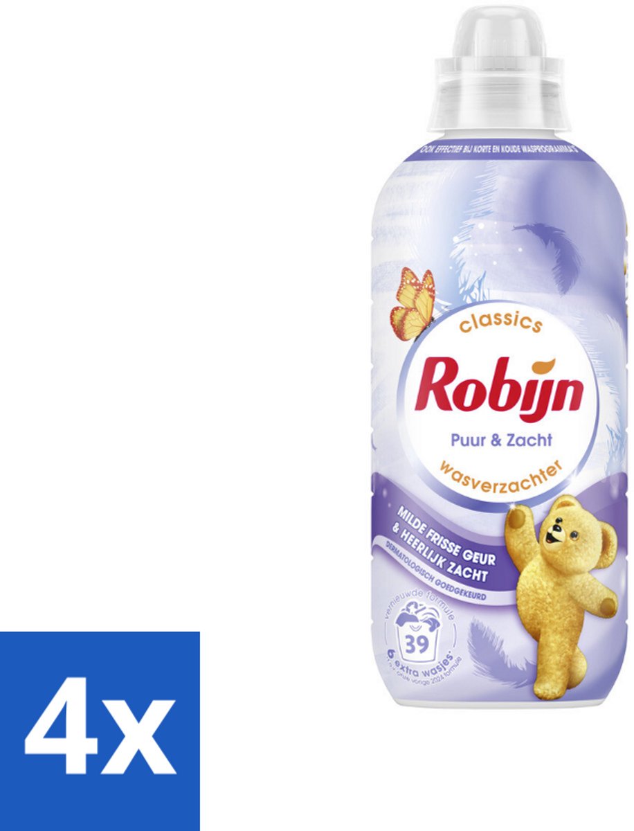 4 x Robijn – Wasverzachter – Puur & Zacht – 780 ml - Wasverzachter - Wasmiddel - Wasgeur - Kleding Verzorgen - Huidbescherming