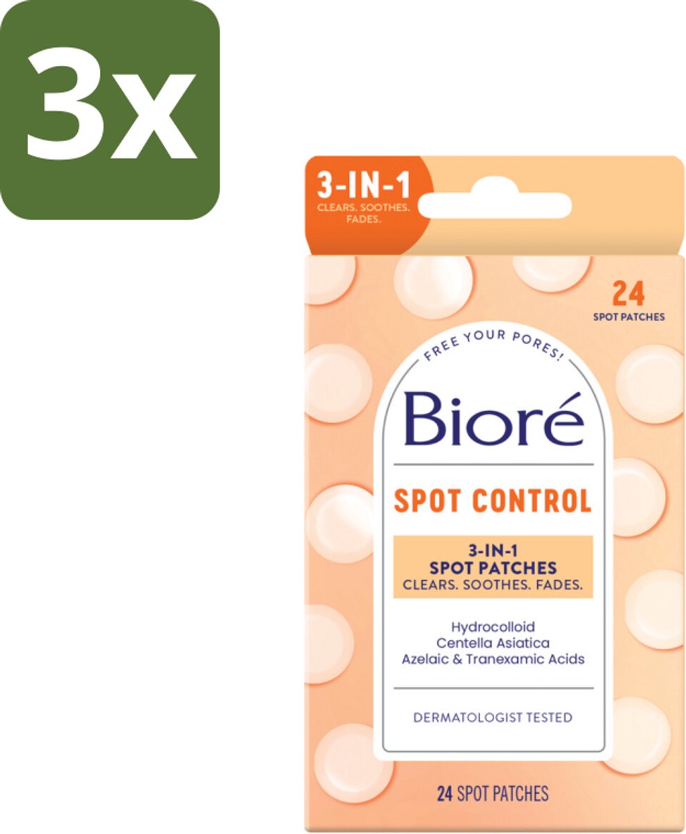 3 x Bioré – Spot Control 3-in-1 Patches – Puistjespatches – 24 patches - Puistjespatches - Puistjesverzorging - Hydrocolloïde Patches - Zuivere Huid - Puistjesverwijderen