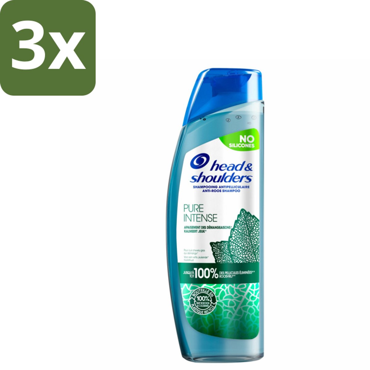 3 x Head & Shoulders – Shampoo – Pure Intense Kalmeert Jeuk – 250 ml - Anti-roos Shampoo - Shampoo Bij Jeukende Hoofdhuid - Pepermunt Shampoo - Jeuk Kalmerend Shampoo - Siliconenvrije Shampoo