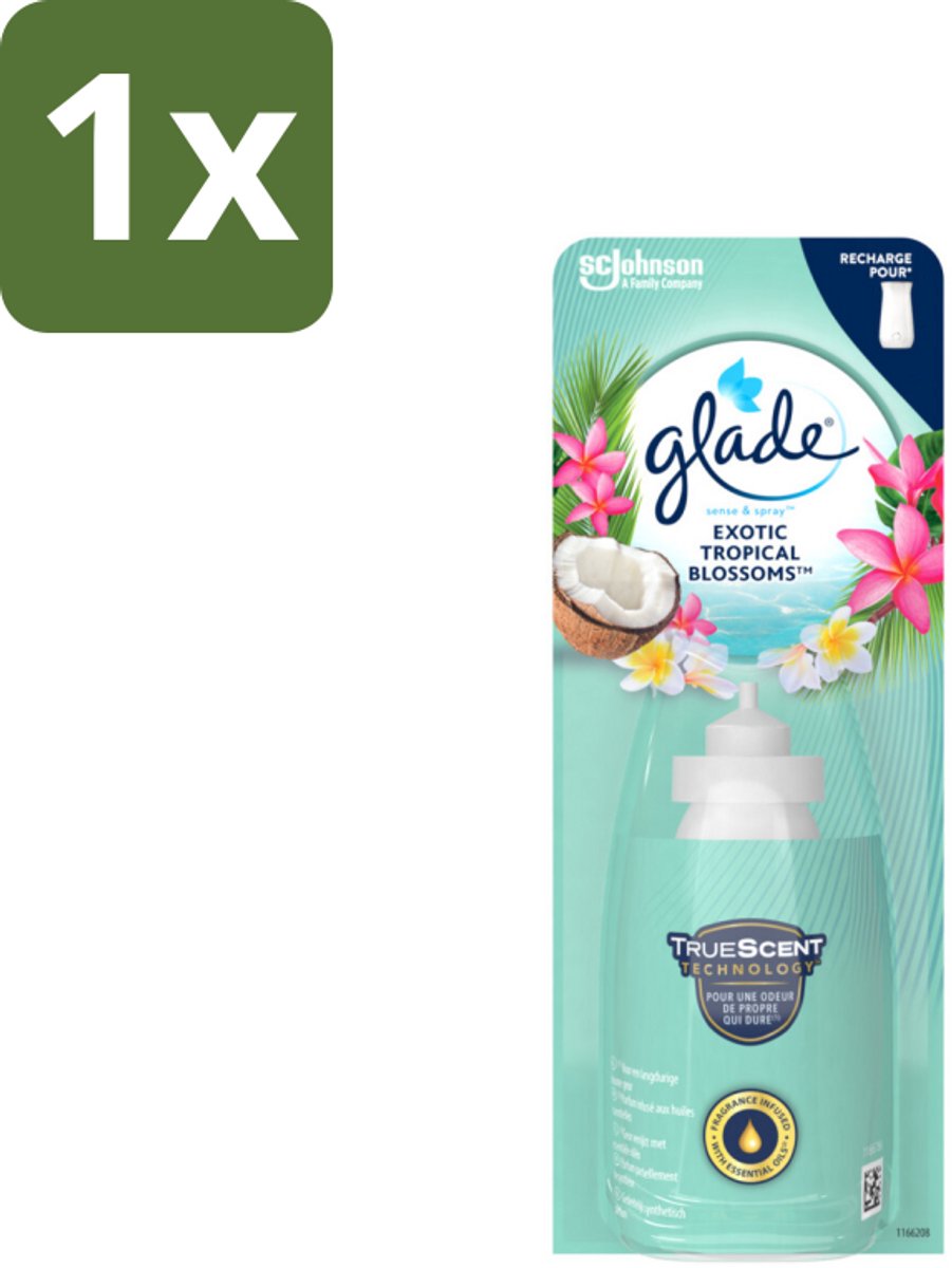 1 x Glade – Sense & Spray Navulling – Exotic Tropical Blossoms – 18 ml - Tropische Geur - Bewegingssensor - Kokos En Bloemen - Luchtverfrisser - Exotische Geur