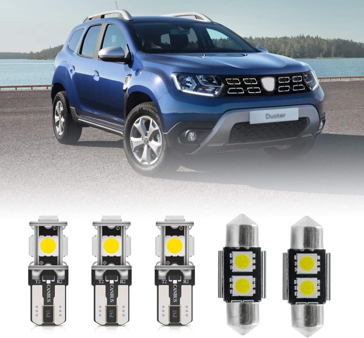 njssjd 10-delige witte led-binnenverlichtingsset voor Dacia Duster II 2018-2023, Dacia Sandero III 2021-2023 - ShopVlot