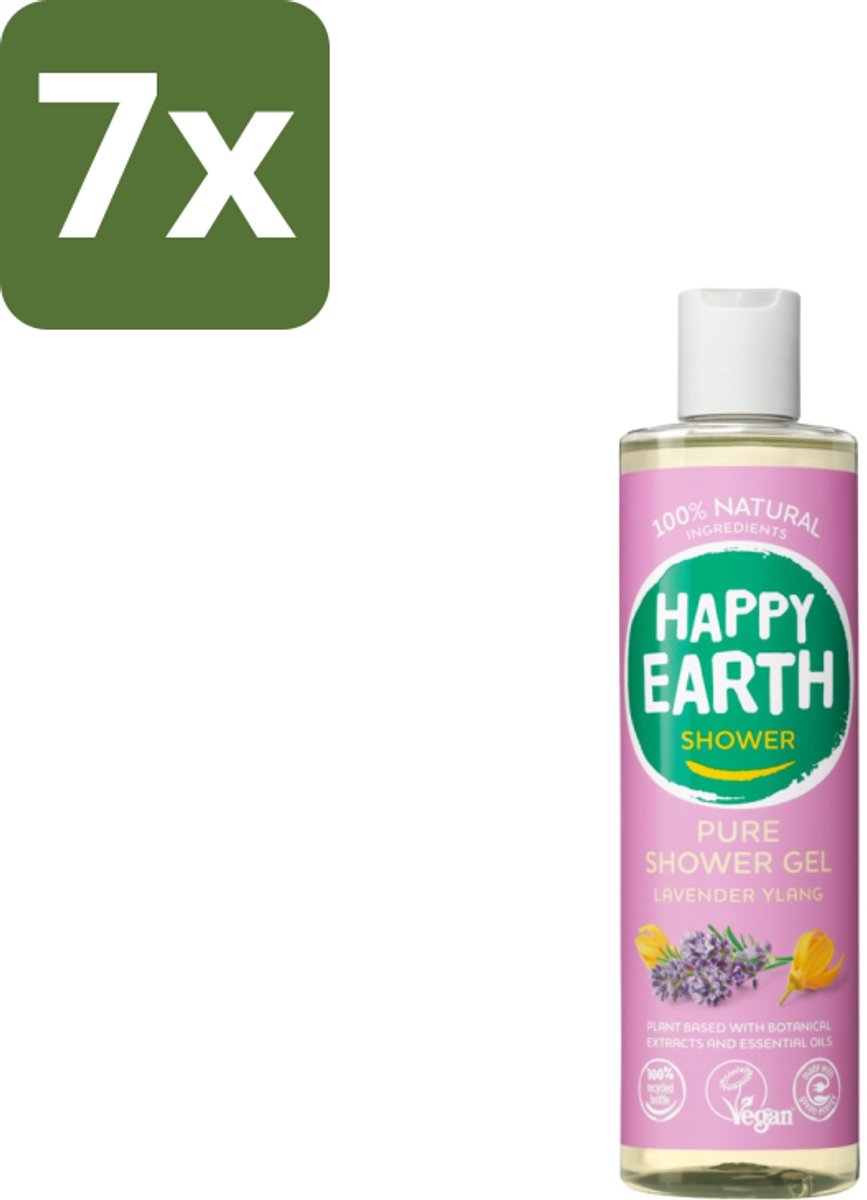 7 x Happy Earth – Douchegel – 100% Natuurlijk Lavender Ylang – 300 ml - Douchegel - Natuurlijke Douchegel - Lavendel Ylang - 100% Natuurlijk - Vegan Douchegel