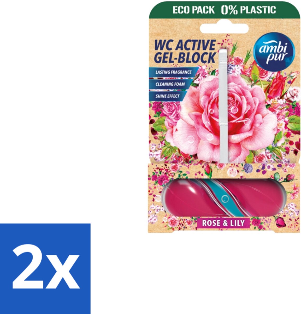 2 x Ambi Pur – Toiletblok – Roos & Lelie – 45 g - Toiletblok Roos En Lelie - Frisse Geur Toilet - Reinigend Toiletblok - Bloemige Geur Badkamer - Kalkaanslag Voorkomen