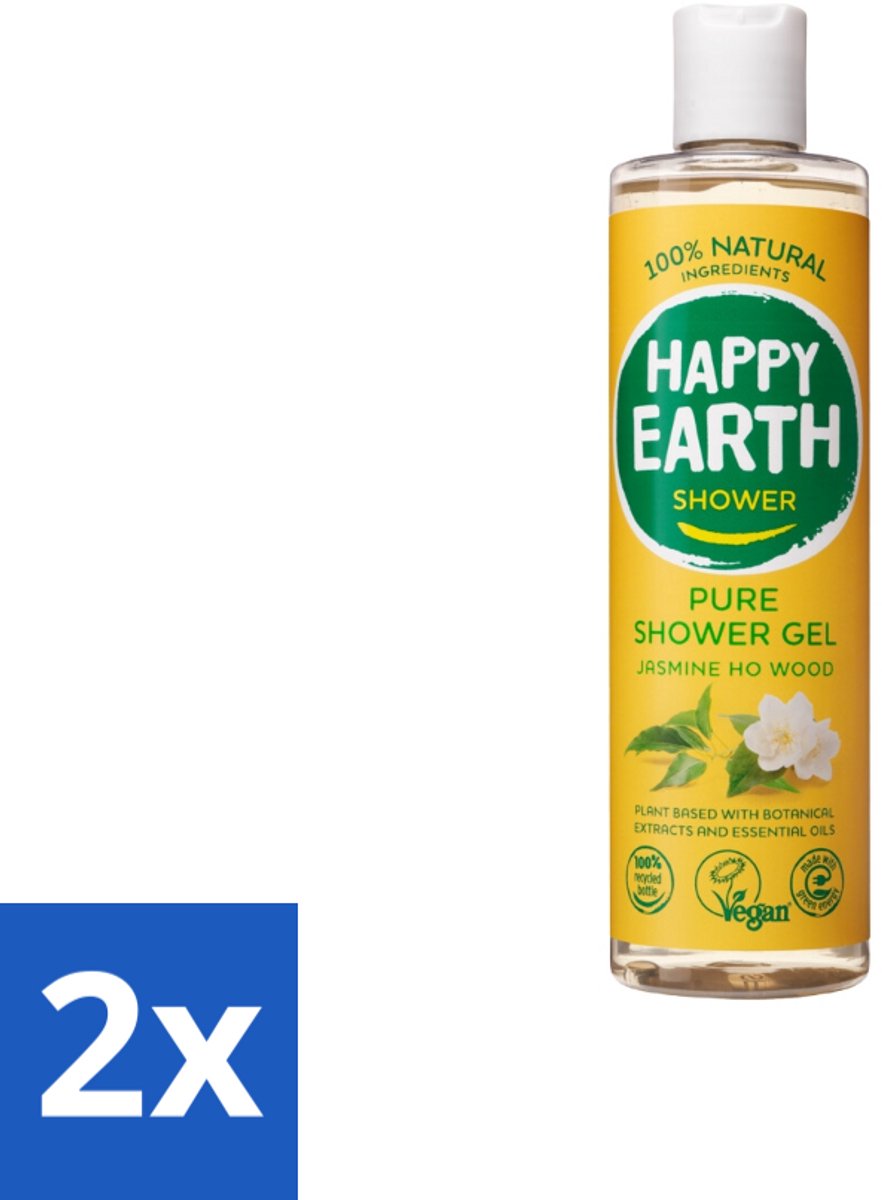 2 x Happy Earth – Douchegel – 100% Natuurlijk Jasmine Ho Wood – 300 ml - Natuurlijke Douchegel - Jasmijn En Ho Wood - Vegan Douchegel - Huidverzorging - Biologisch Afbreekbaar