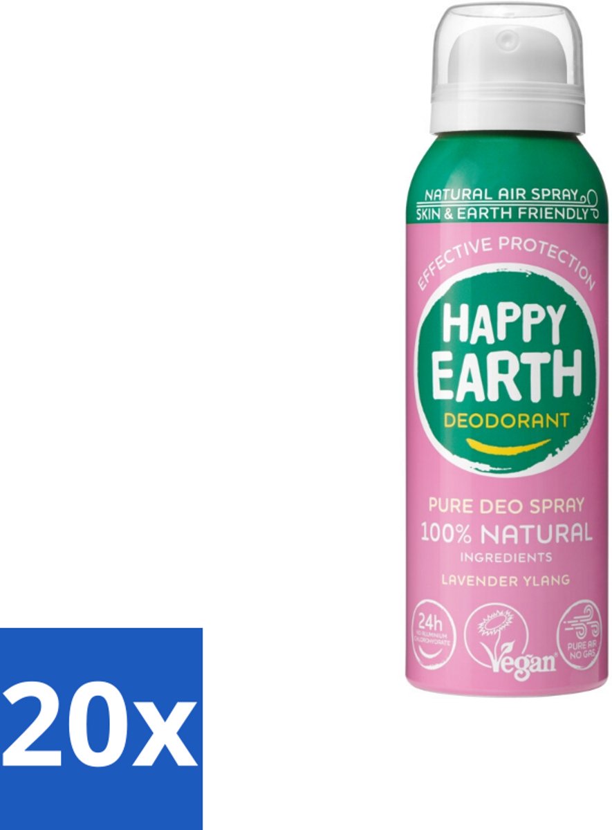 20 x Happy Earth – Deodorant Spray – 100% Natuurlijk Lavender Ylang – 100 ml - 100% Natuurlijke Deodorant - Natuurlijke Deodorant Spray - Deodorant Zonder Aluminium - Deodorant Met Lucht - Deodorant Lavendel Ylang