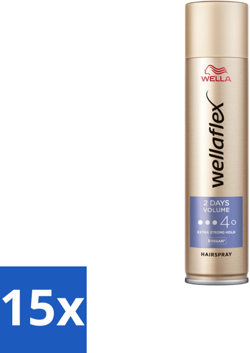 15 x Wella – Flex 2 Days Volume – Haarspray Extra Strong – 400 ml - Haarspray - Volume - Haarfixatie - UV Bescherming - Vegan Haarspray