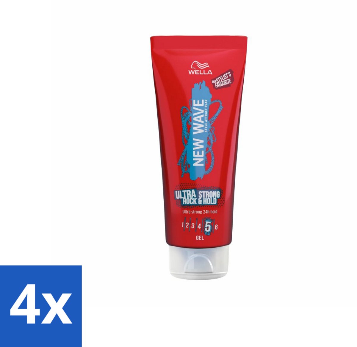 4 x Wella – New Wave Rock’n Hold Ultra Strong – Haargel – 200 ml - Haartype - Styling - Volume - Krullen - Lokken