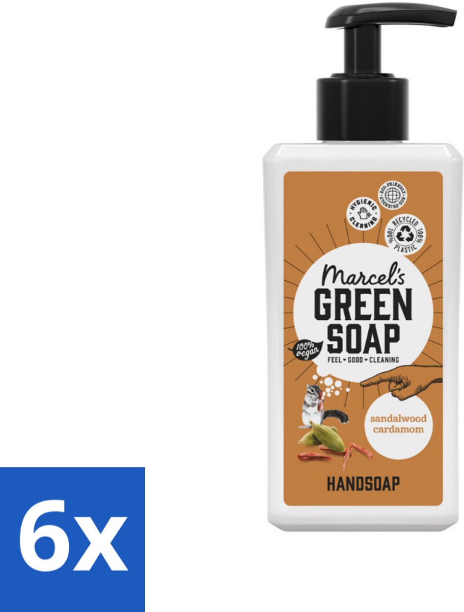 6 x Marcel’s Green Soap – Handzeep – Sandelhout & Kardemom – 250 ml - Handzeep - Natuurlijke Handzeep - Handzeep Met Geur - Handzeep Sandelhout - Handzeep Lavendel