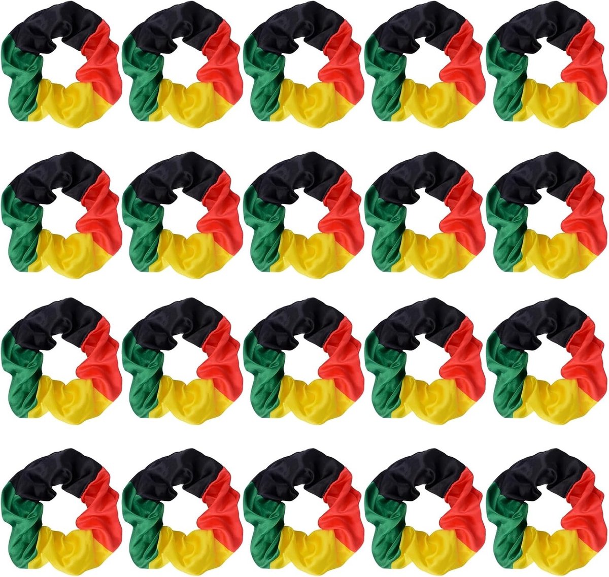 Juneteenth Haar Scrunchies Set van 20 Stuks, Jamaica Vlag Satijn Elastische Haarbanden voor Etnische Haarstijlen en Kwanzaa Decoraties, Perfect voor Vrouwen tijdens Zwarte Geschiedenis Maand