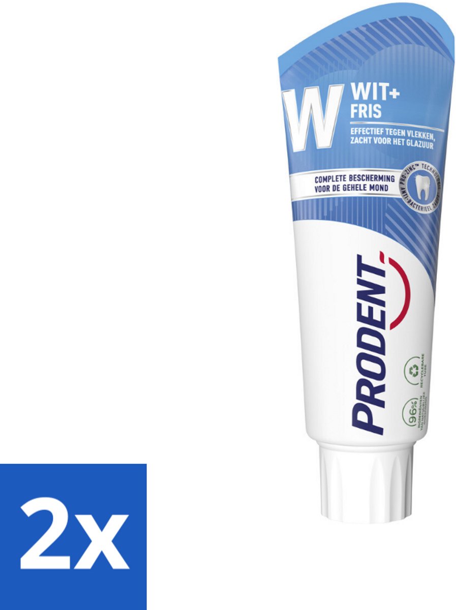 2 x Prodent – Tandpasta – Wit + Fris – Complete Bescherming – 75 ml - Tandpasta - Glazuur Bescherming - Vlekverwijdering - Wittere Tanden - Mondverzorging