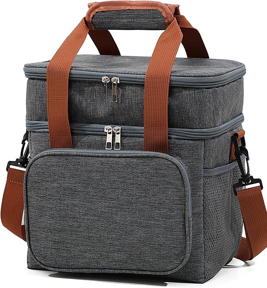 casalora - Lunchtas 12.5L - Koeltassen Grijs - Dubbellaagse lunchtas - Handvat Riem Lunch Bag - Verstelbare Schouderriem – Voor Werk, School, Reizen, Picknick - 25*18*27cm - Unisex