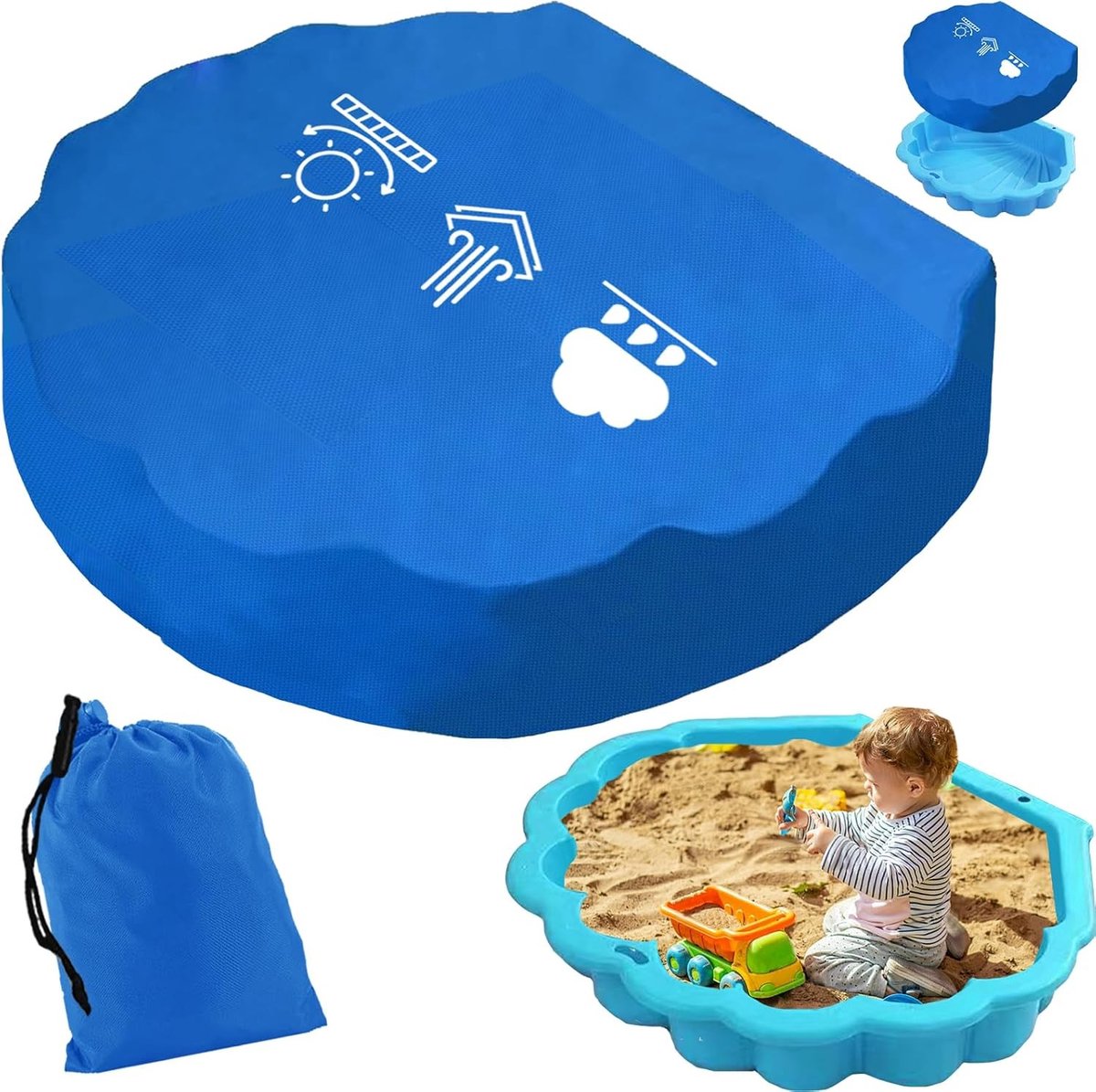 Zandbak schelp met deksel - Blauw - 100 x 15 cm - Waterdicht - Voor Kinderen