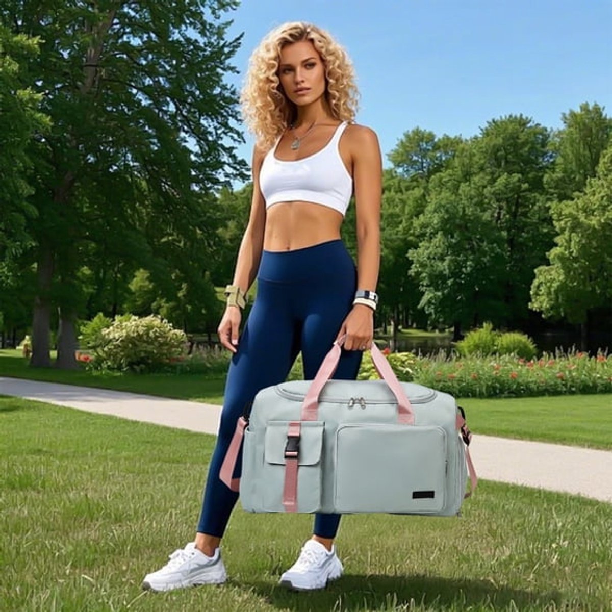 Ulisem - Sporttas Voor Dames - Grote Capaciteit - Lichtgewicht - Met Ventilerend Schuhvak - Waterafstotend - Weekendreistas, Geschikt Voor Fitness, Training, Reizen En Outdoor‑Activiteiten, Polyester Reistas Met Meerdere Opbergvakken - Groente
