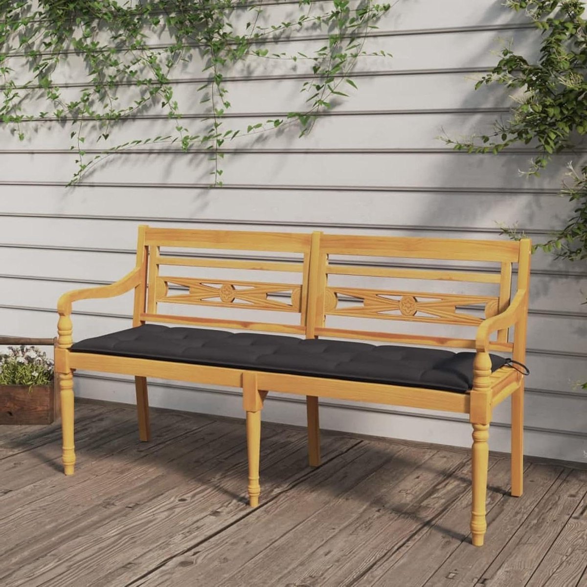 Bank Kussen - Buitenmeubel Zitting - Buiten Zitten - Natuurlijk Teak Hout - 150 cm - Antraciet