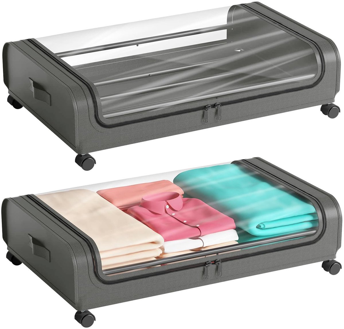 Elzusha - Opbergboxen voor Onder het Bed met Wieltjes en Deksel - 48 Liter (2 stuks)
