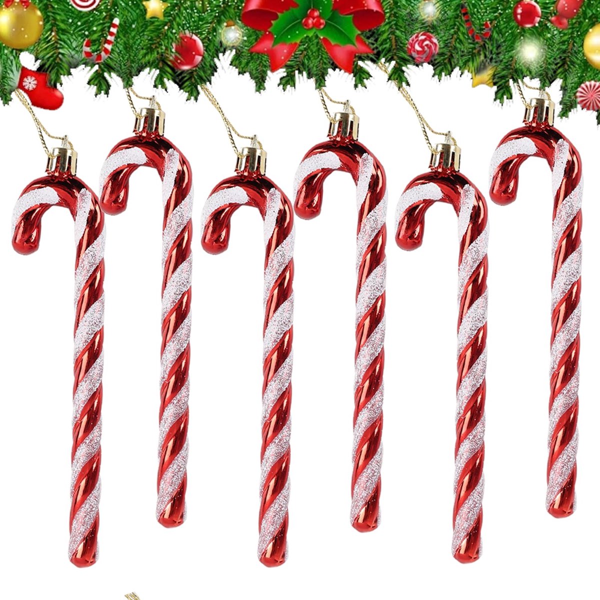 Elzusha - Set van 6 Plastic Pepermuntstokjes voor Kerstdecoratie