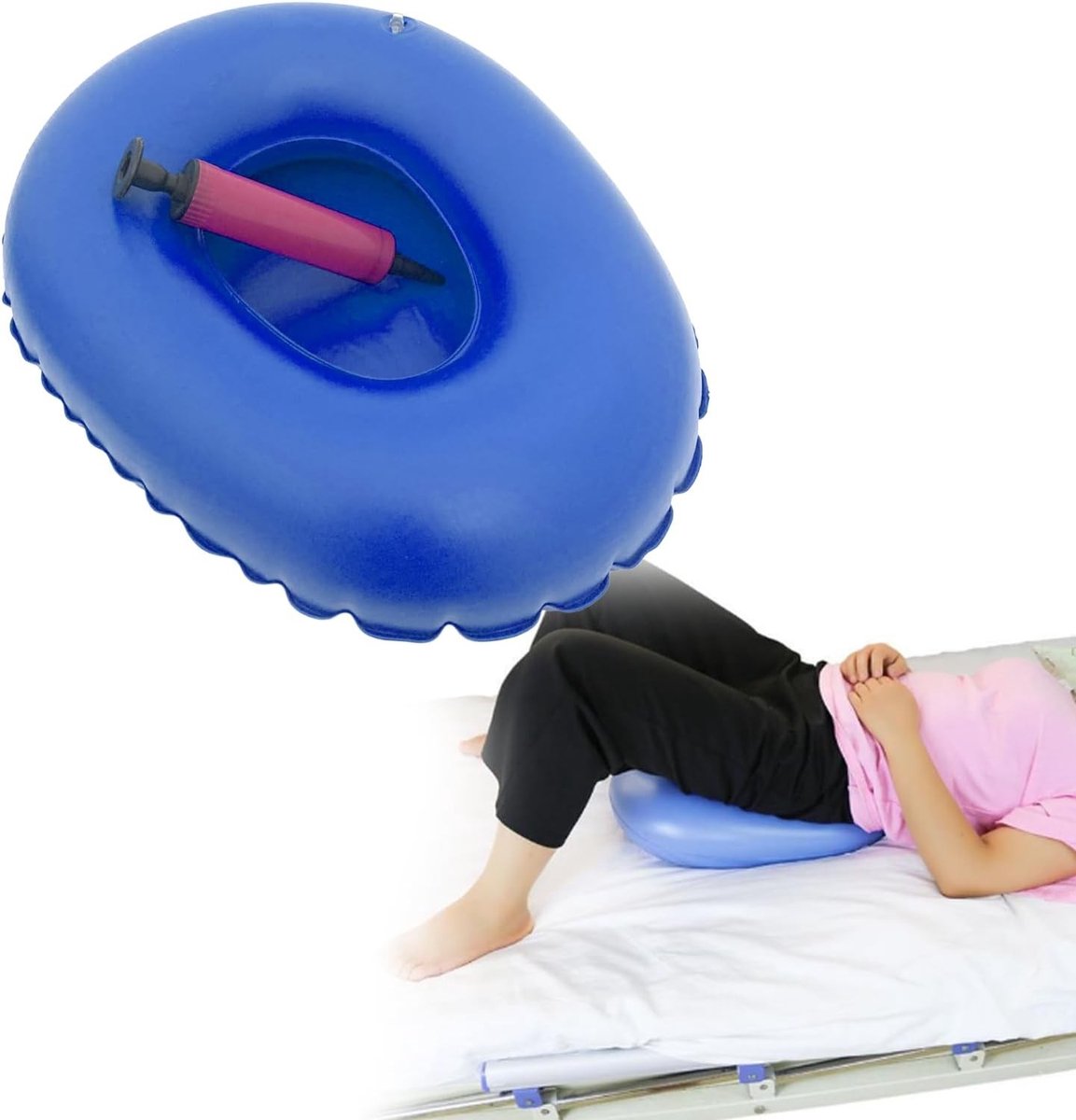 Opblaasbare bedpan voor bedlegerige patiënten - comfortabel nachtkastje, urinoir voor ouderen en gehandicapten, ideaal voor verpleging en zorg (blauw-S maat)