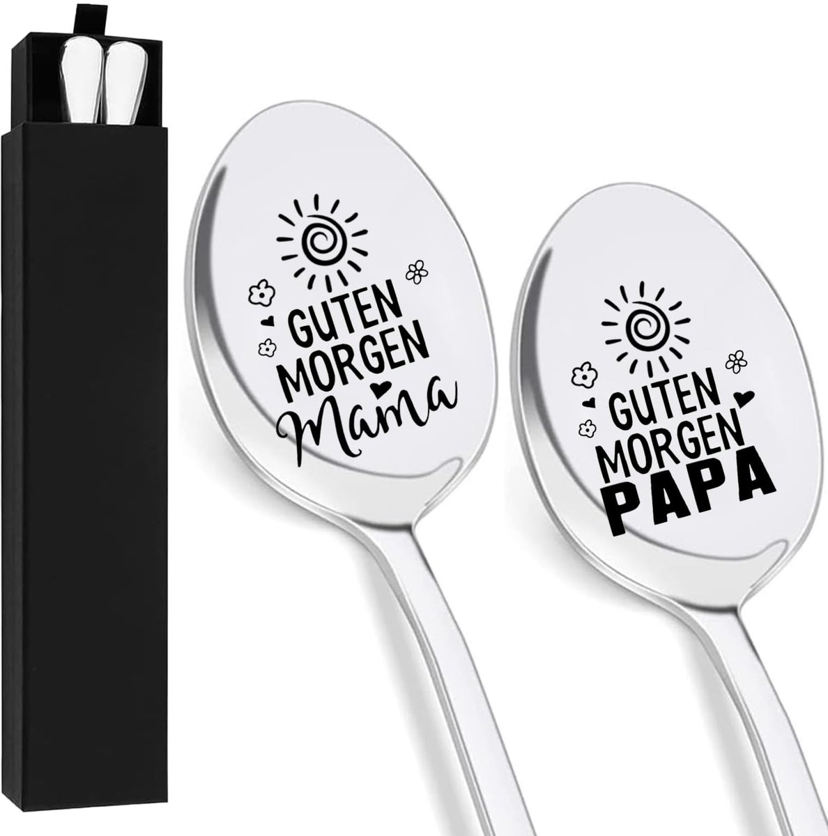 Elzusha - Set van 2 Gegraveerde Koffielepels voor Mama en Papa