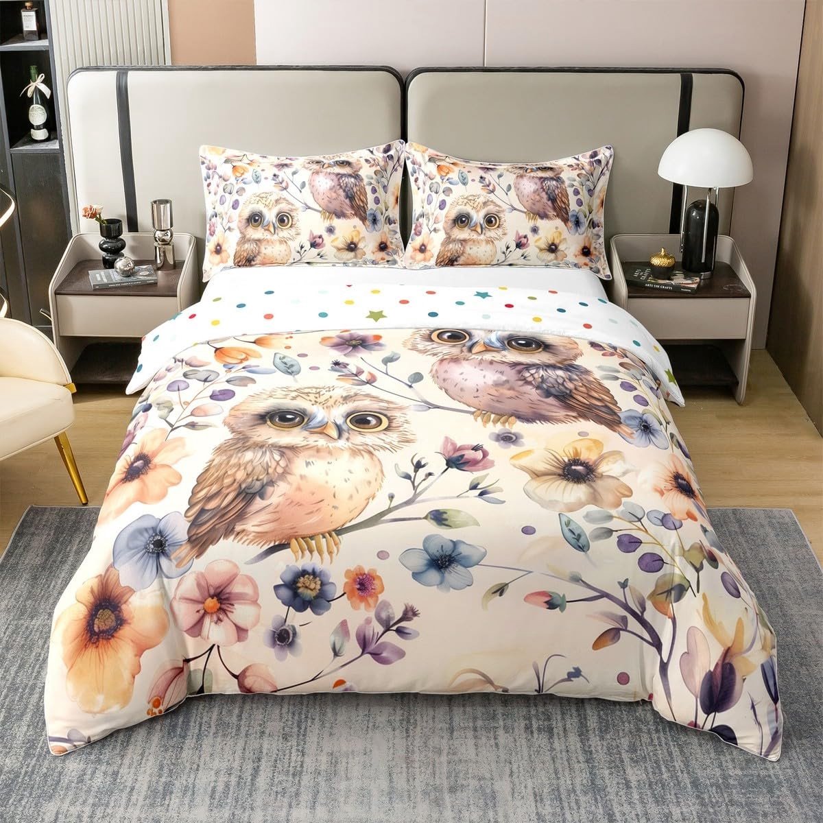 Elzusha - Katoenen Dekbedset met Uilenprint en Kussensloop