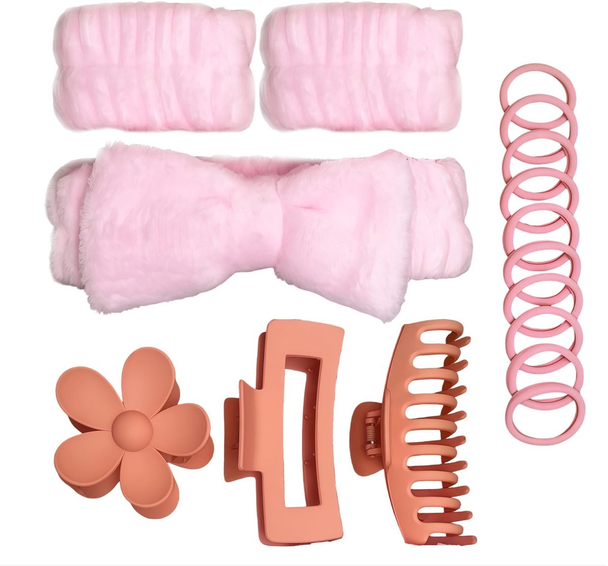 Elzusha - Set van 16 Roze Spa Hoofdbanden en Armbanden met Haarklemmen en Haarelastiekjes