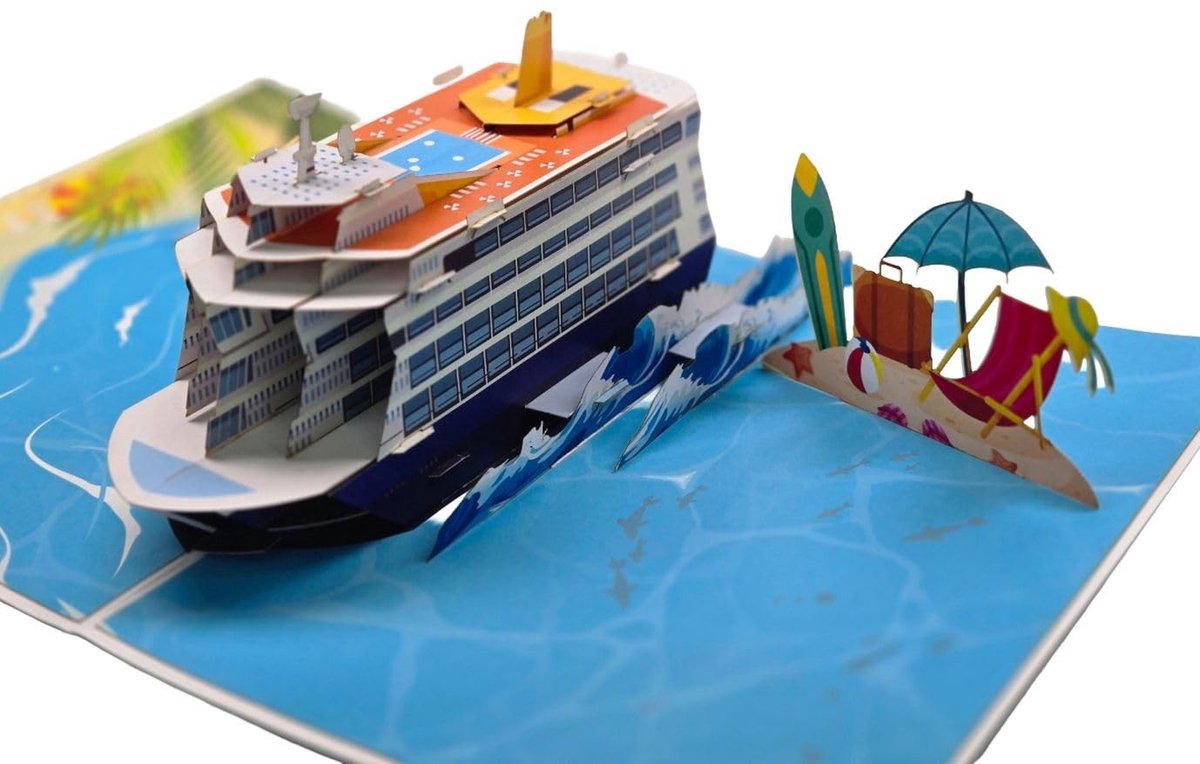 Elzusha - 3D Pop-up Wenskaart met Cruiseschip - Handgemaakt voor Feestdagen