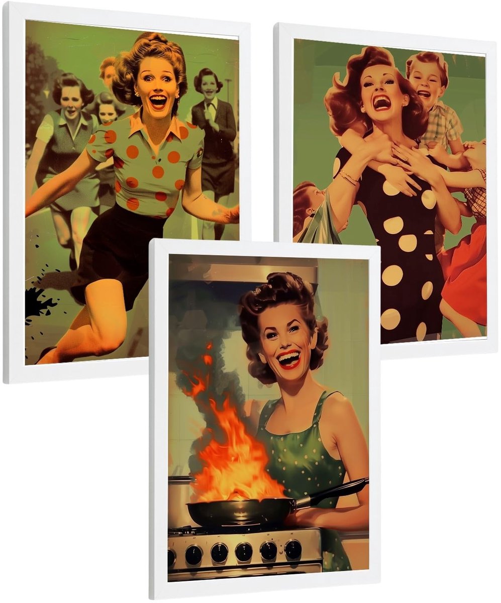Elzusha - Set van 3 Retro Pin-Up Muurdecoraties in A3 met Wit Kader