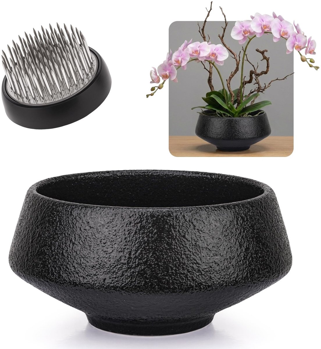 Elzusha - Japanse Ikebana Bloemschik Bowl met Keramische Vaas Kit