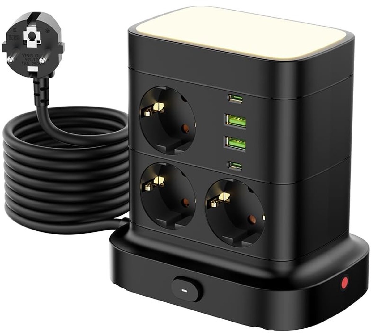 Elzusha - Powerstrip met 7 Stopcontacten en USB, Zwart