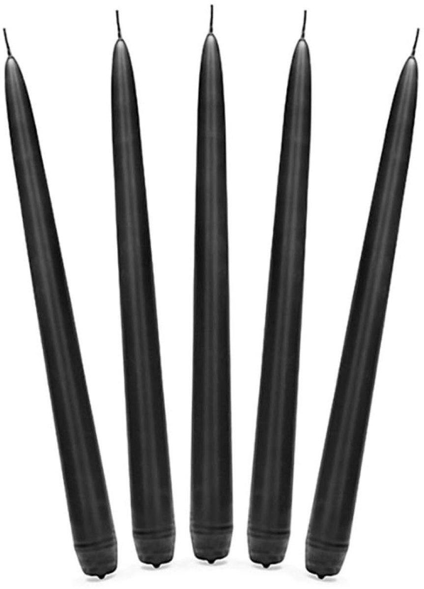 Elzusha - Set van 10 Kegelkaarsen Mat Zwart 24 cm - Brandduur 5 Uur
