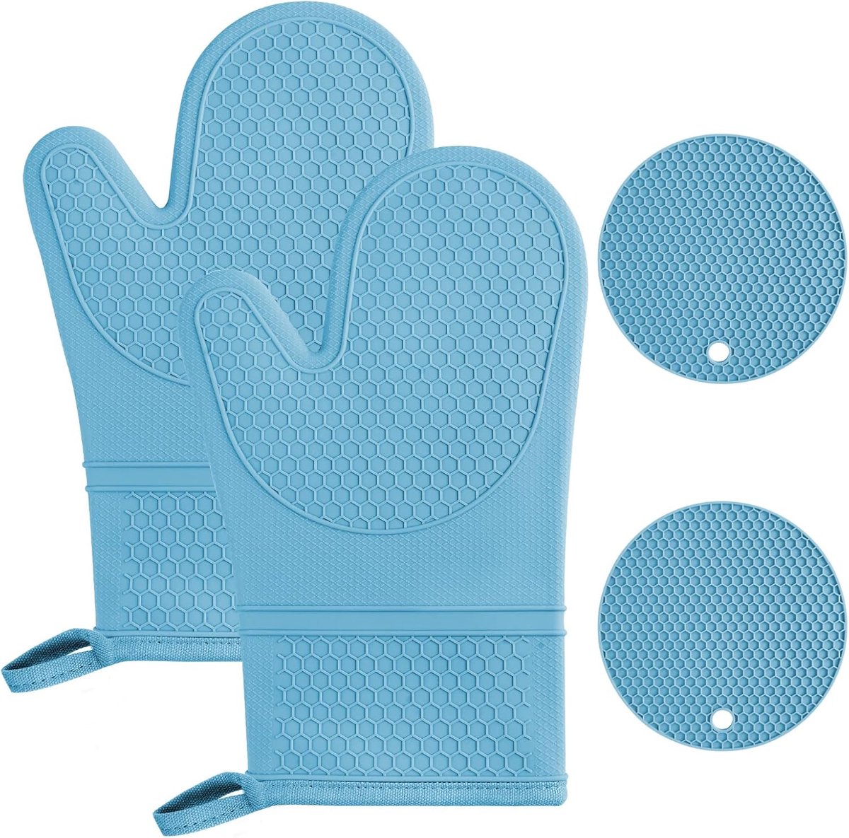 AUAUY Ovenwanten en pannenlappen, ovenwanten van siliconen, waterdicht, 446 °F antislip, hittebestendige handschoenen - ShopVlot