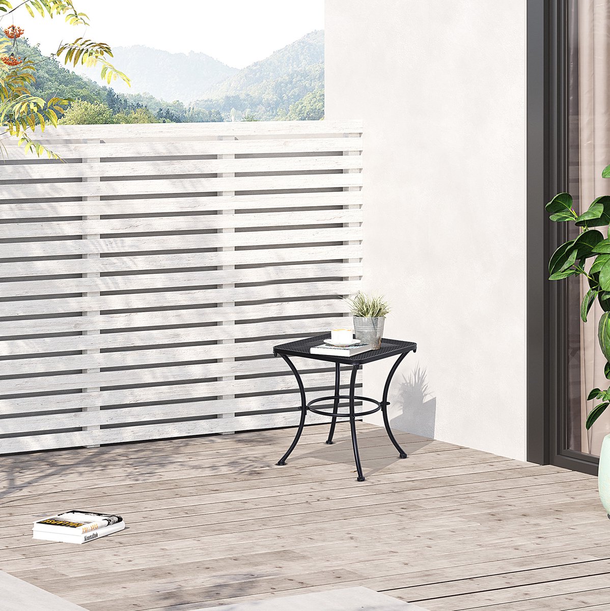 OKWISH Bijzettafel - Zwarte Metalen Outdoor Tafel Met Mesh Tafelblad - Voor Balkon, Terras En Tuin - 45x45x50 Cm