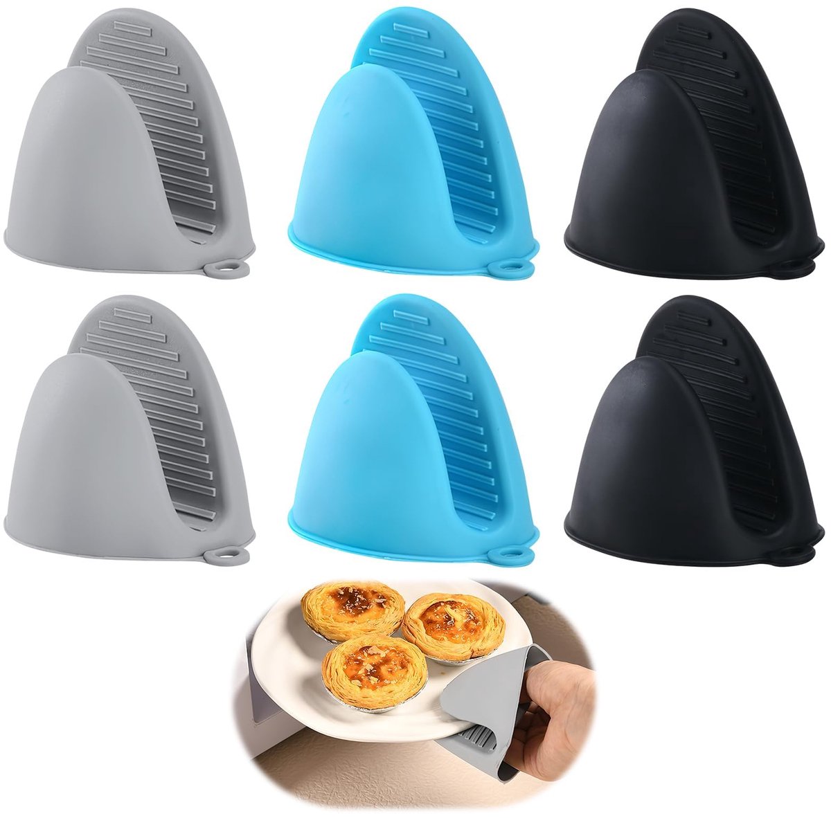 Elzusha - 3 paar mini siliconen ovenwanten, hittebestendig en antislip voor keuken en koken