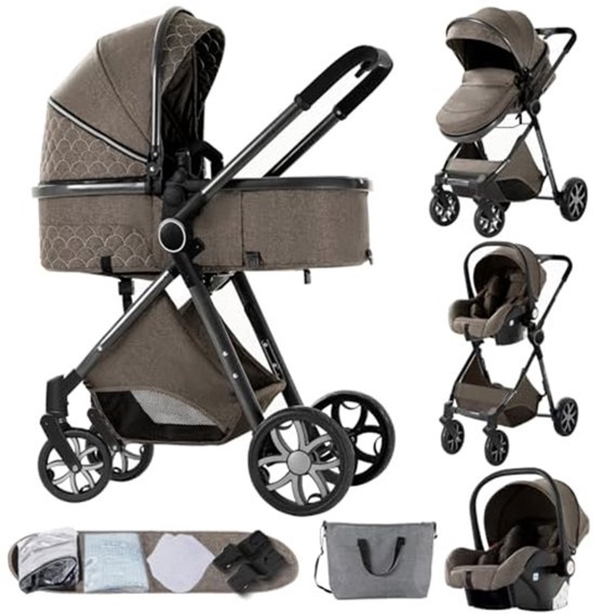 3-in-1 Kinderwagen Voor Pasgeborenen - Inklapbare Kinderwagen Met Omkeerbare Schuiver