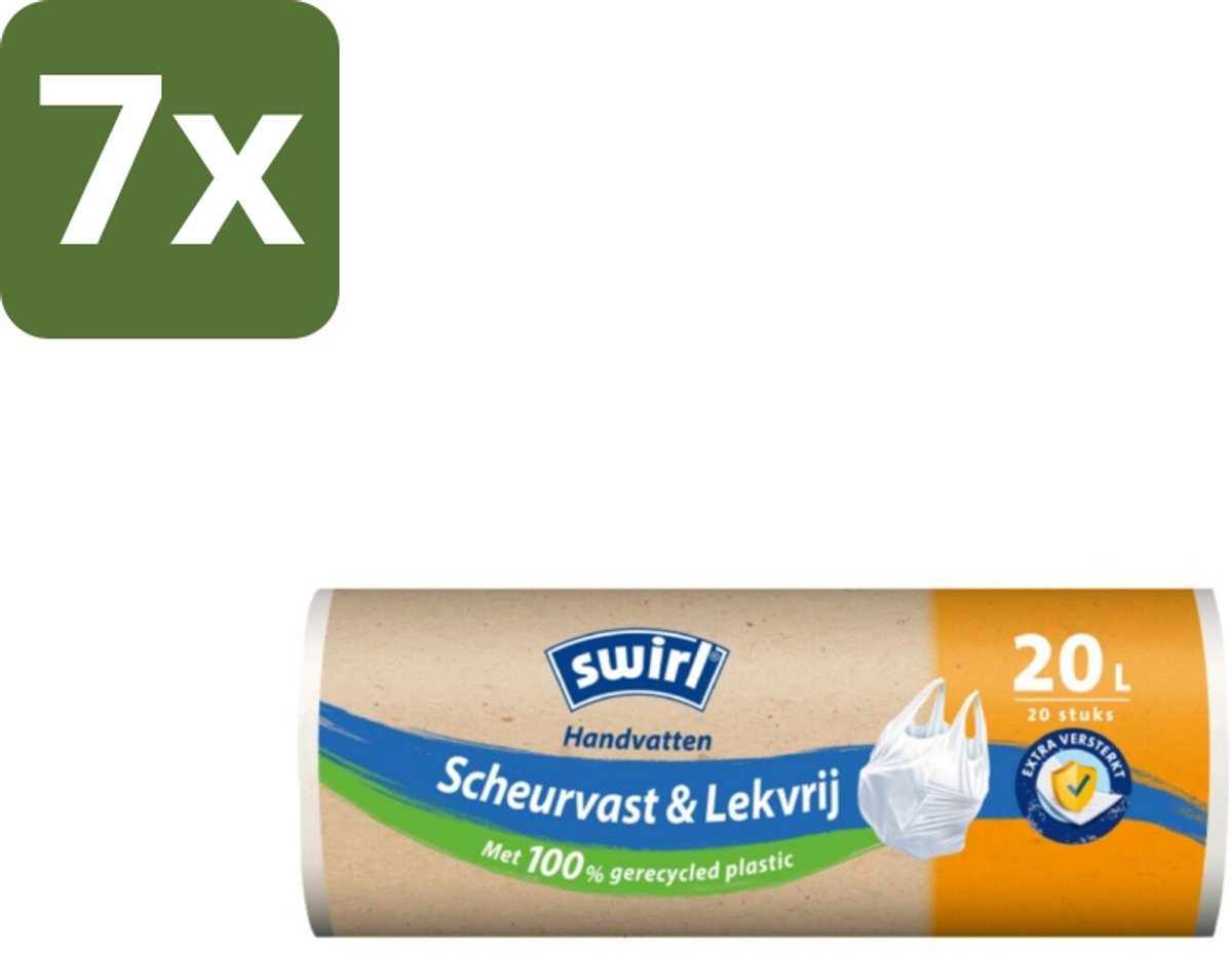 Swirl – Pedaalemmerzakken – 20 L – Handvat – 20 zakken - Bulkverpakking - 7 stuks