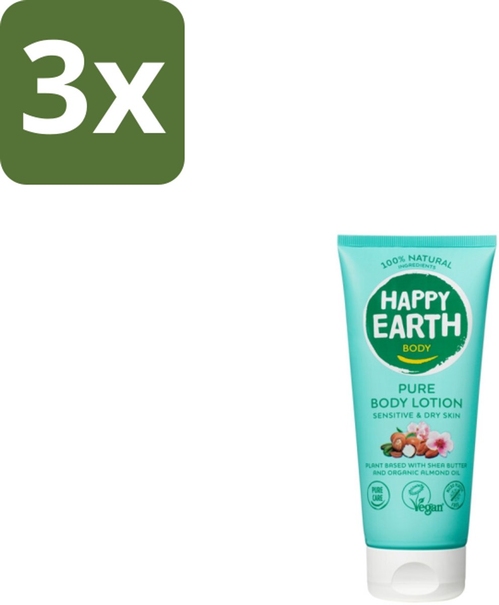 Happy Earth – Bodylotion – 100% Natuurlijk – 200 ml - Bulkverpakking - 3 stuks