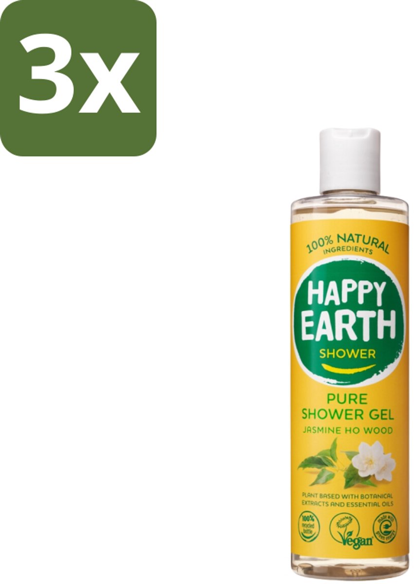 Happy Earth – Douchegel – 100% Natuurlijk Jasmine Ho Wood – 300 ml - Bulkverpakking - 3 stuks