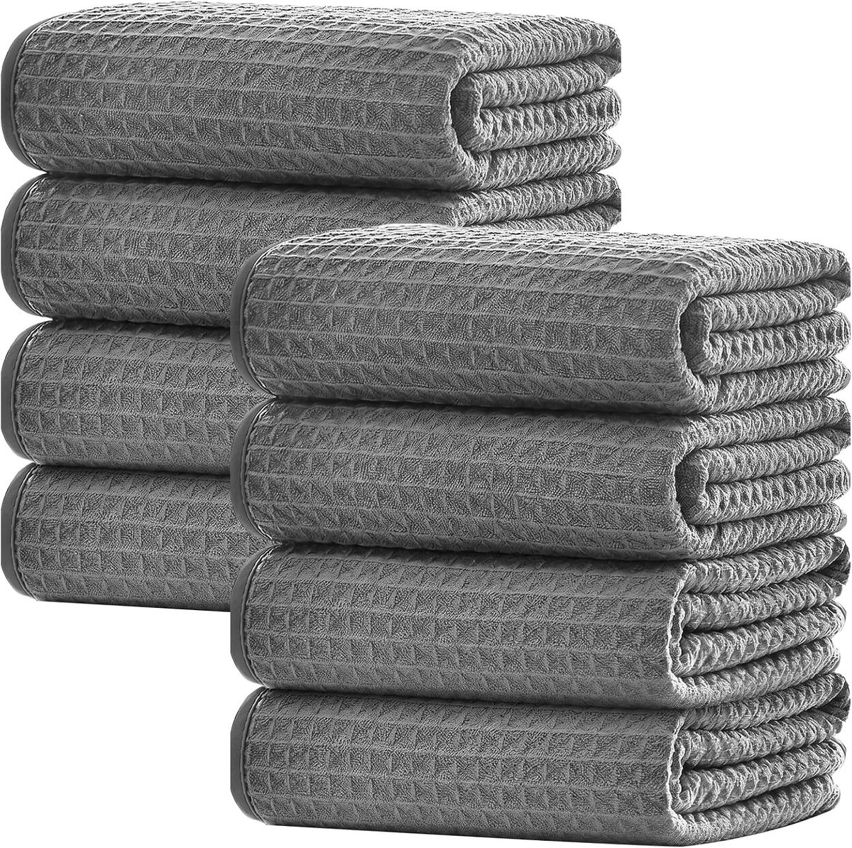 Set van 8 super absorberende theedoeken van wafelpiqué 50x70 cm, sneldrogend en met versterkte rand, grijs